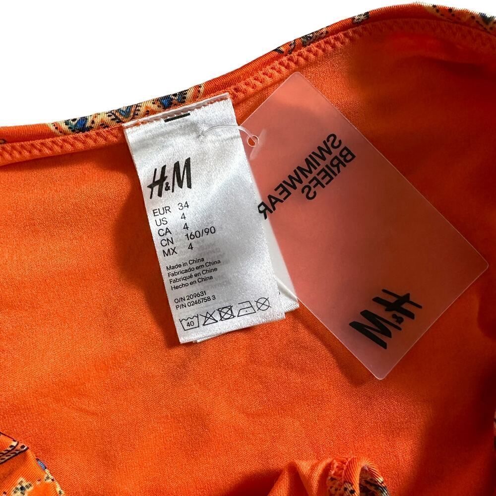 H&M Neon Orange Aztec Bikini Bottom Size 4 - Picture 2 of 4